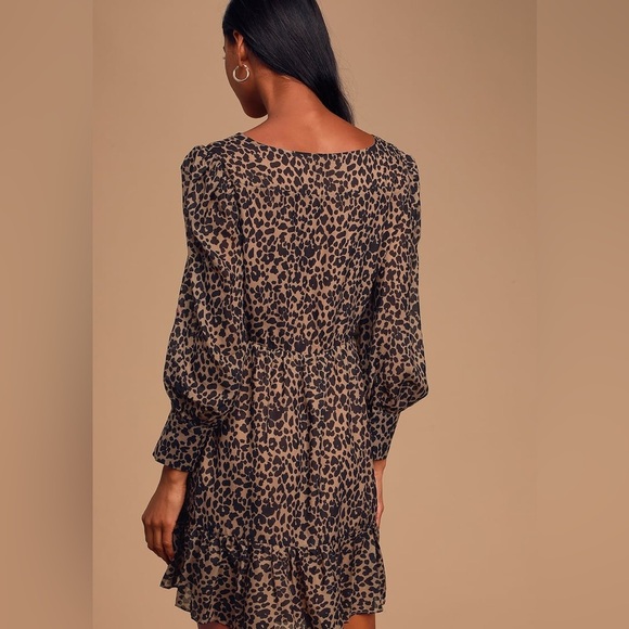 Lulus Rock It Out Brown and Black Leopard Print Babydoll Dress size Medium - Picture 11 of 13